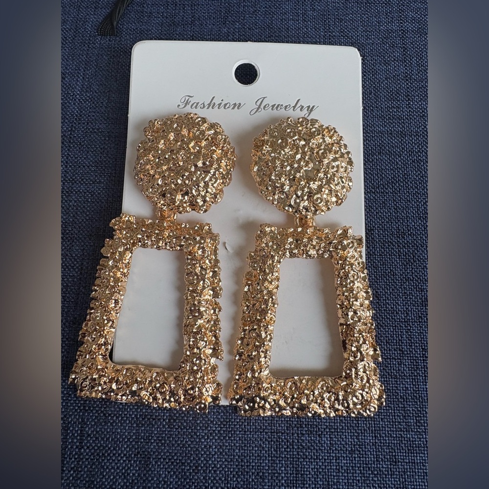 Gold Textured Dangle Earrings